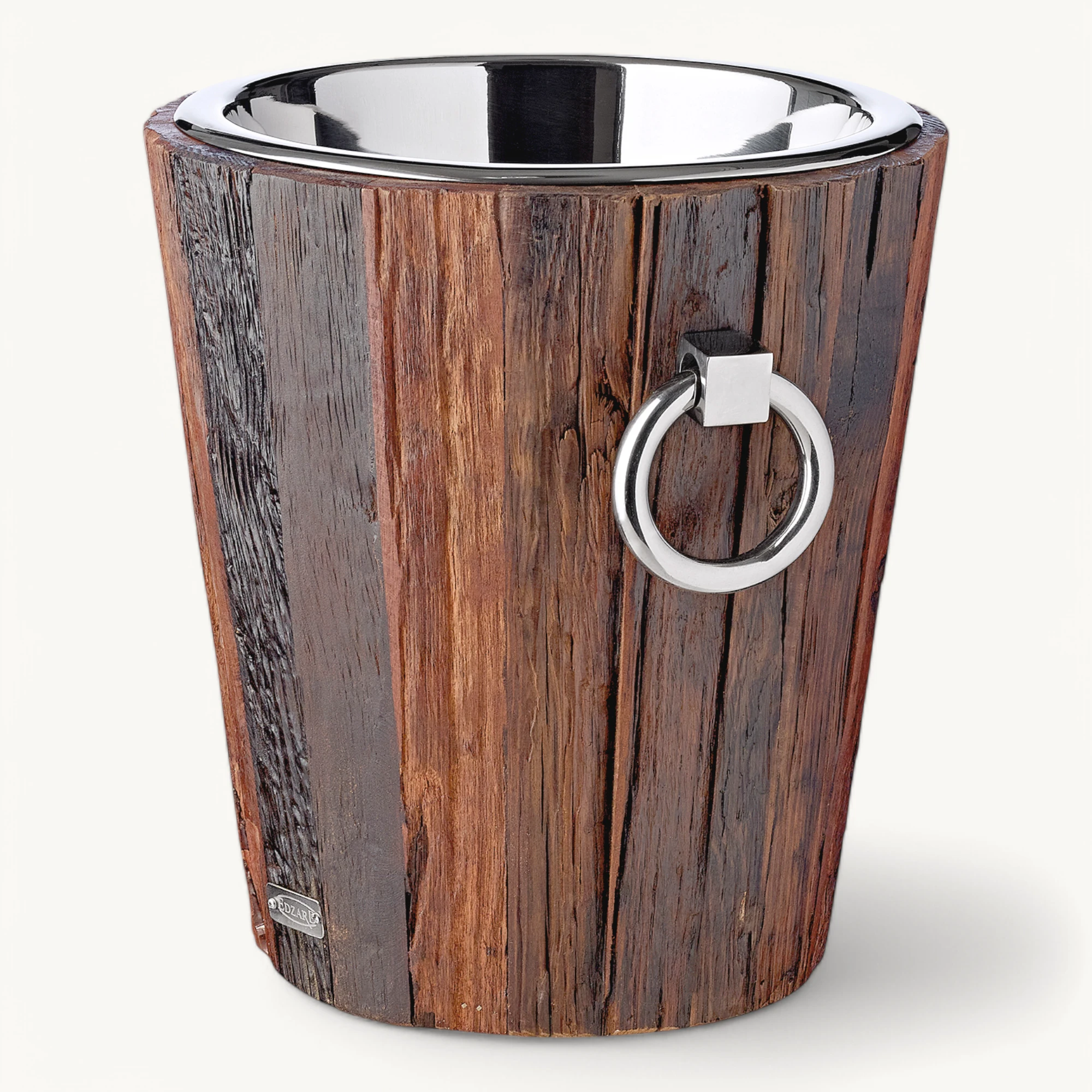Flaschenkühler Providence (Höhe 31 cm, Ø 27 cm), recyceltes Teakholz, Edelstahl, glänzend vernickelt