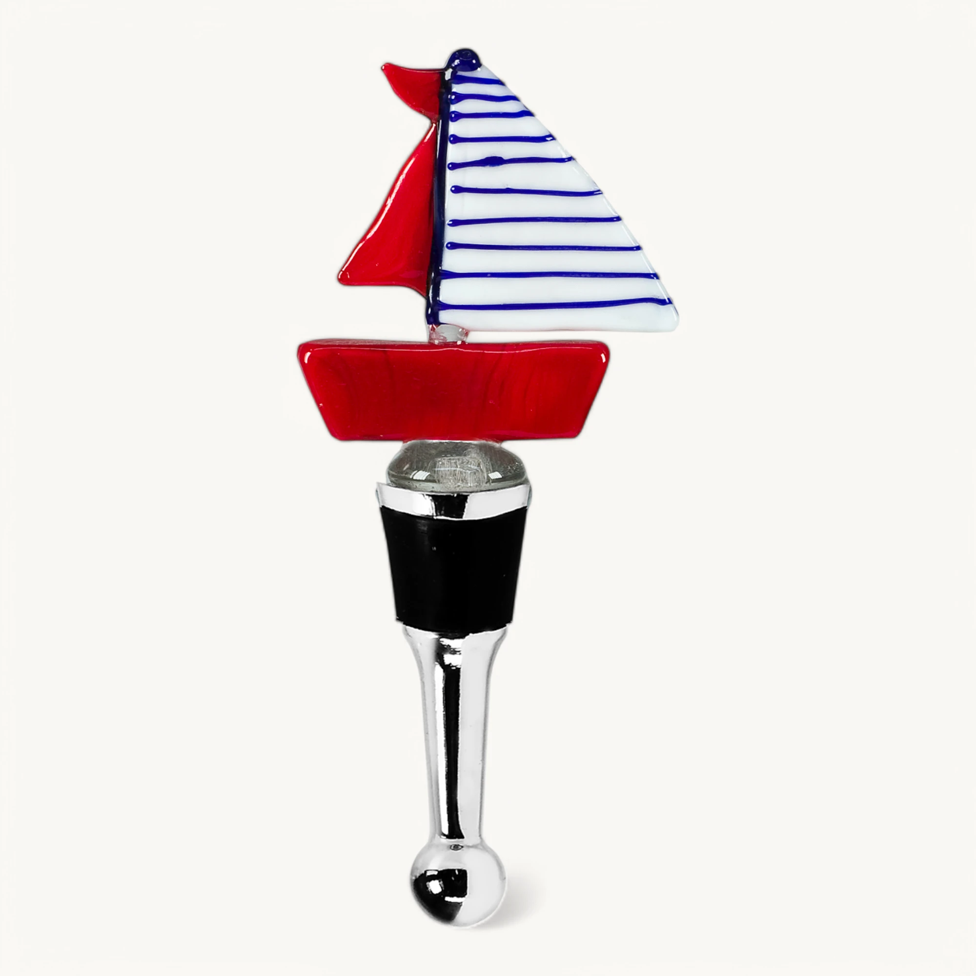 Flaschenverschluss Segelboot (Höhe 13 cm), mit Segelboot-Figur, Muranoglas-Art, Handarbeit Flaschenverschluss Segelboot (Höhe 13 cm), mit Segelboot-Figur, Muranoglas-Art, Handarbeit
