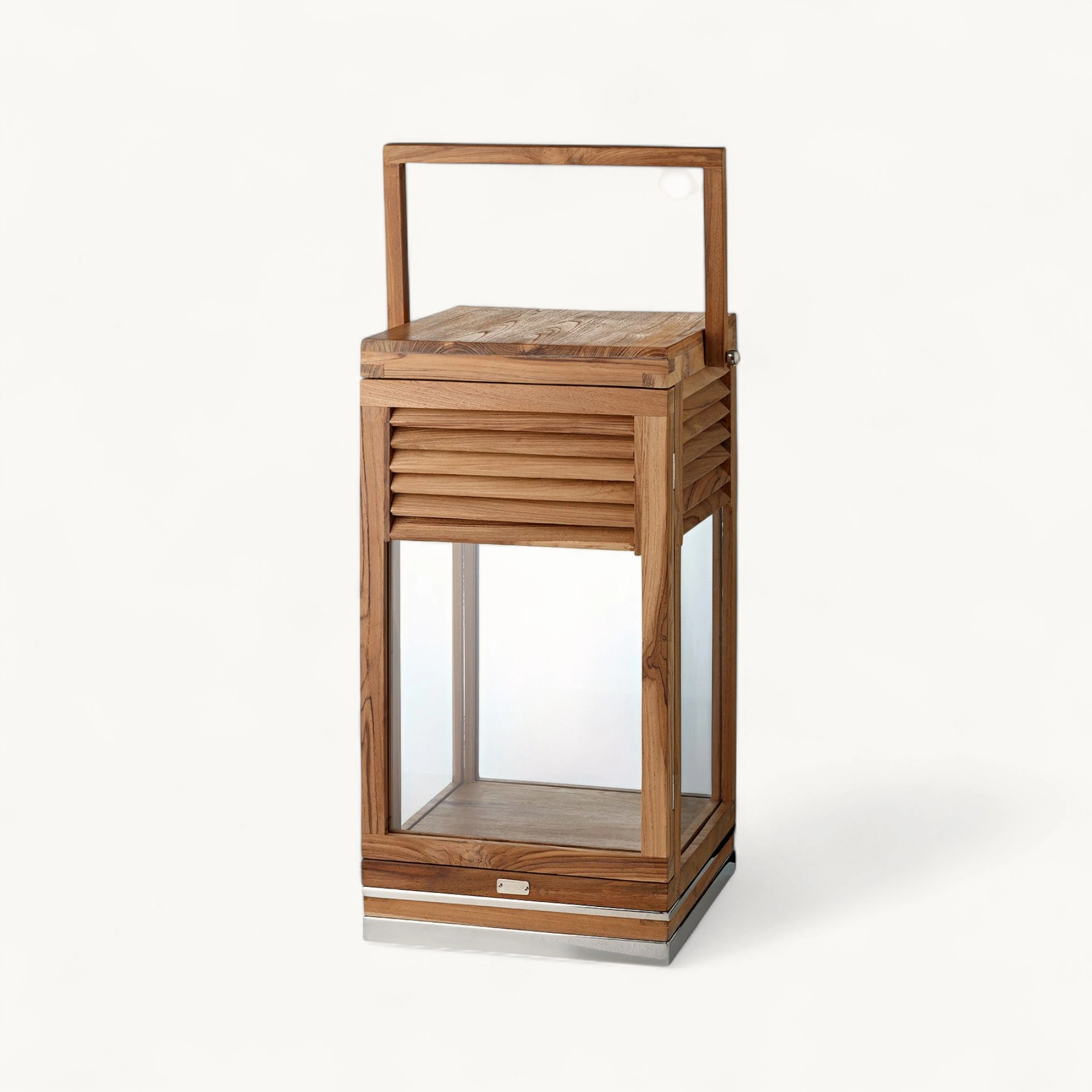 Laterne Vegas (Höhe 60 cm), edles Teakholz, Edelstahl, glänzend vernickelt