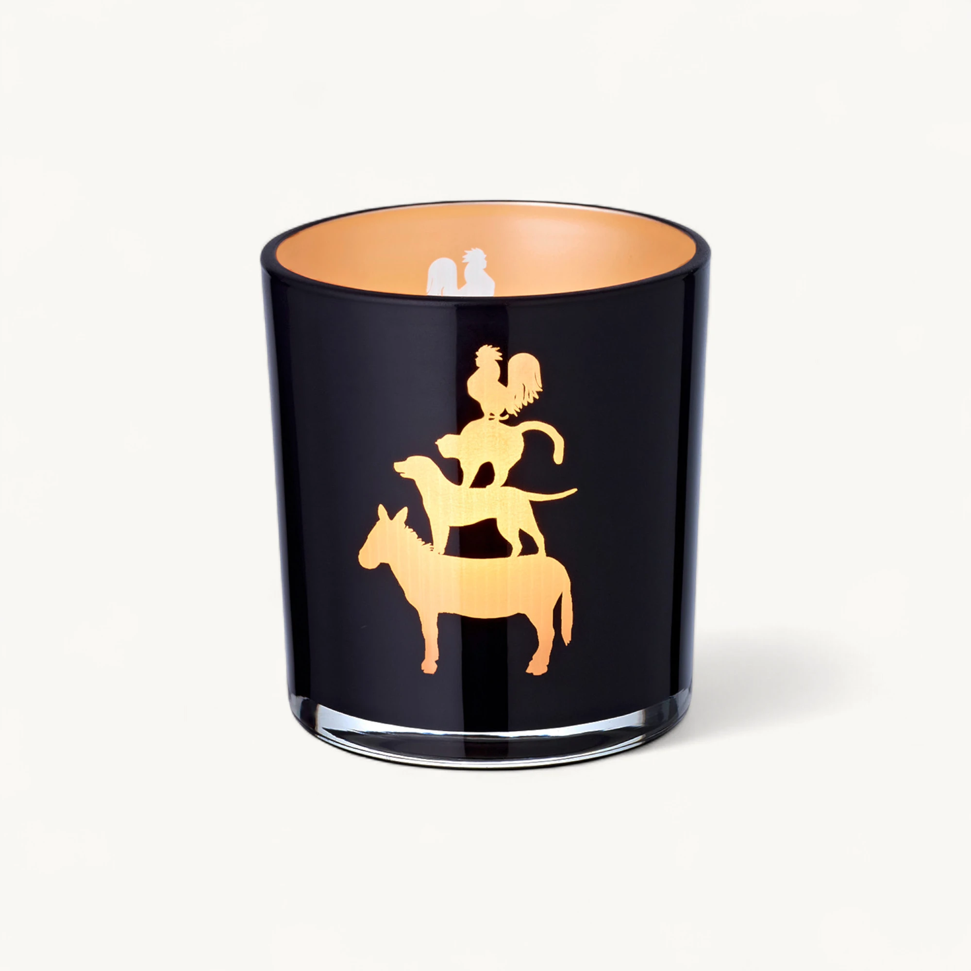 2er-Set Teelichtglas Stadtmusikanten (Höhe 8 cm), schwarz, Tier-Motiv