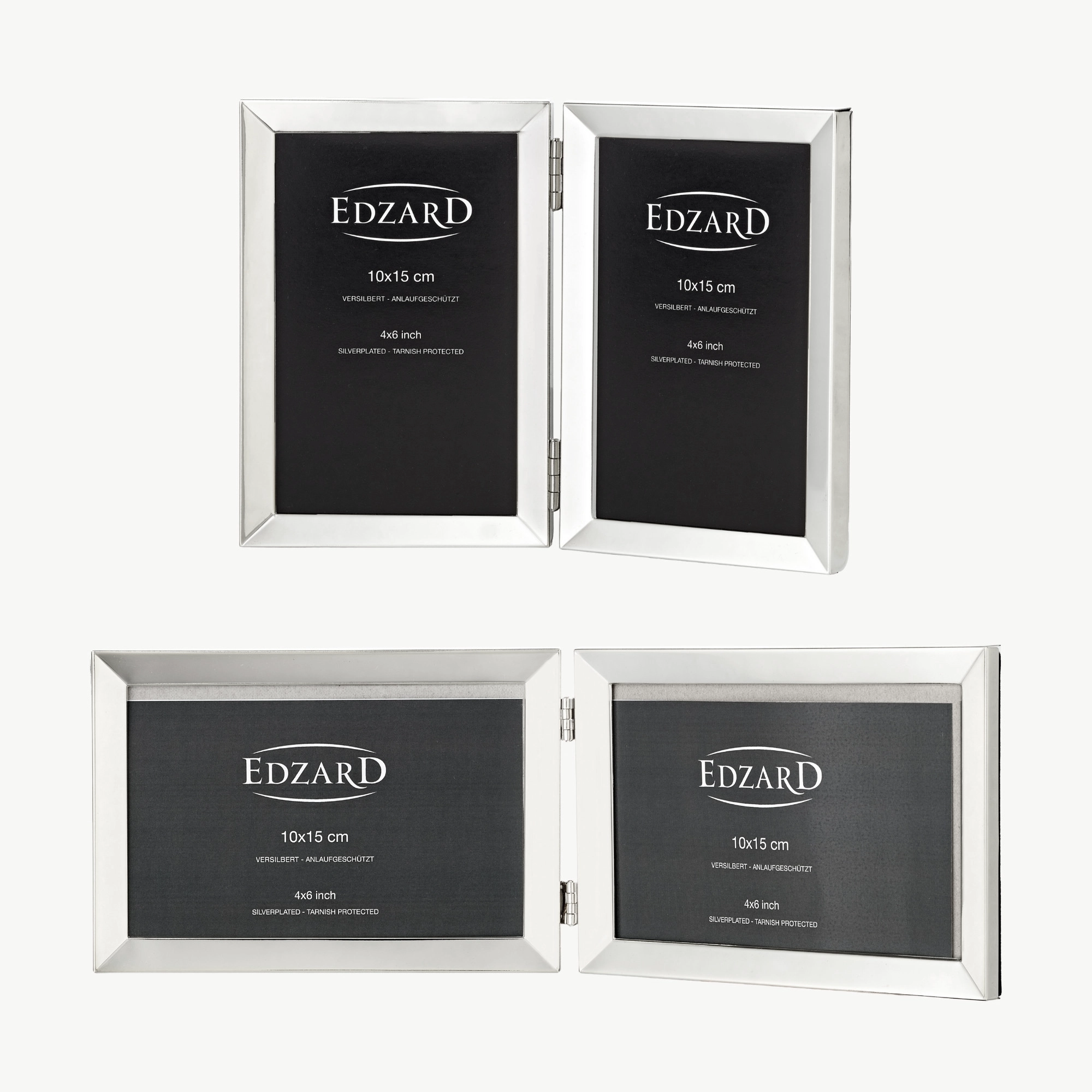 Doppelrahmen Livorno (10x15 cm) vertikal, edel versilbert, anlaufgeschützt