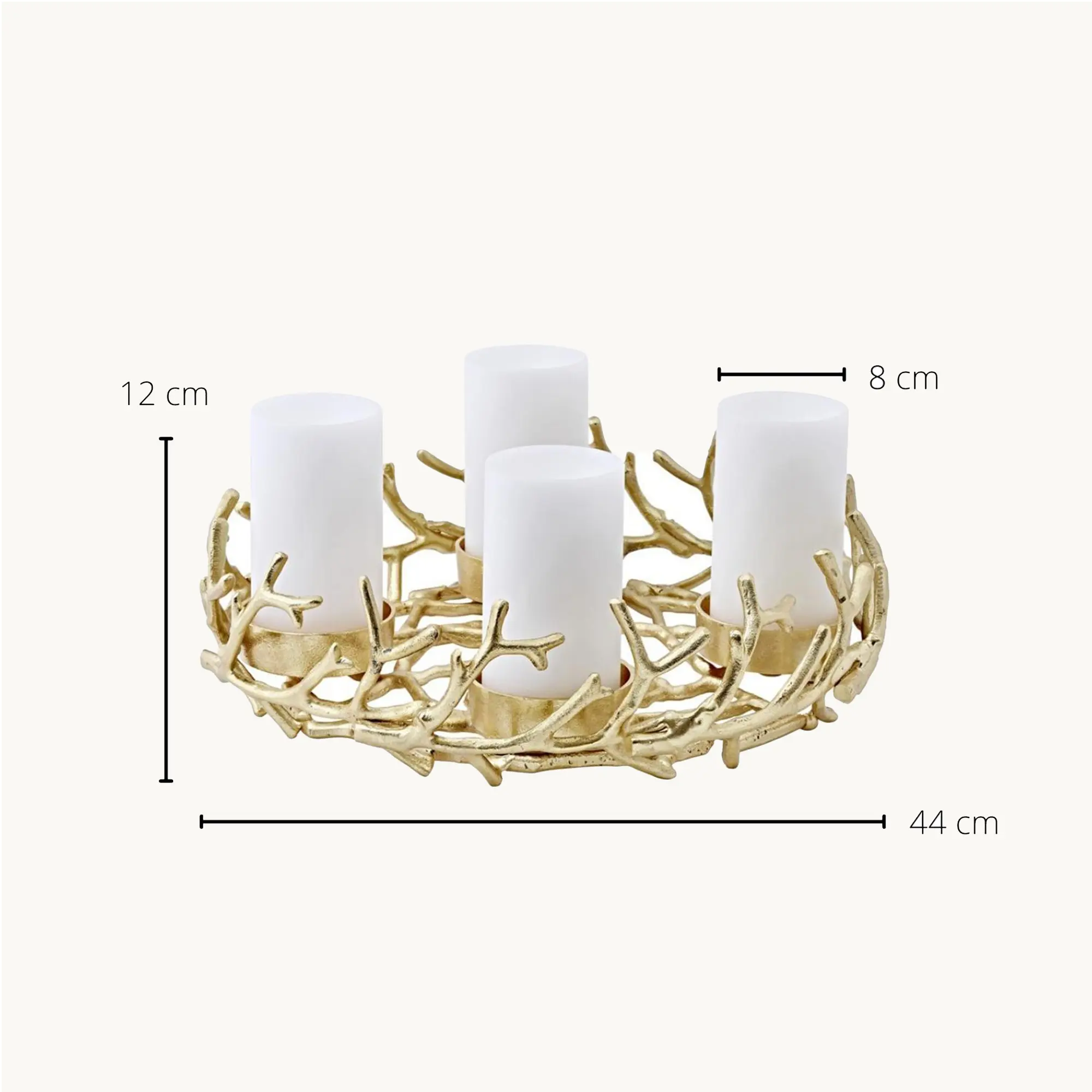 Adventskranz Porus (ø 44 cm), goldfarben, Geweih-Design, Aluminium vernickelt