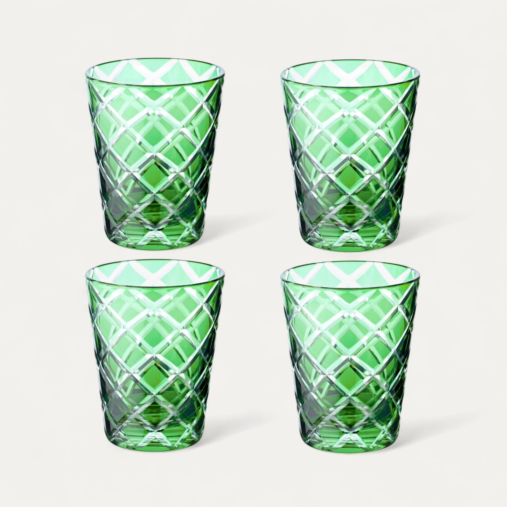 4er Set Kristallgläser Dio, grün, handgeschliffenes Glas, Höhe 10 cm