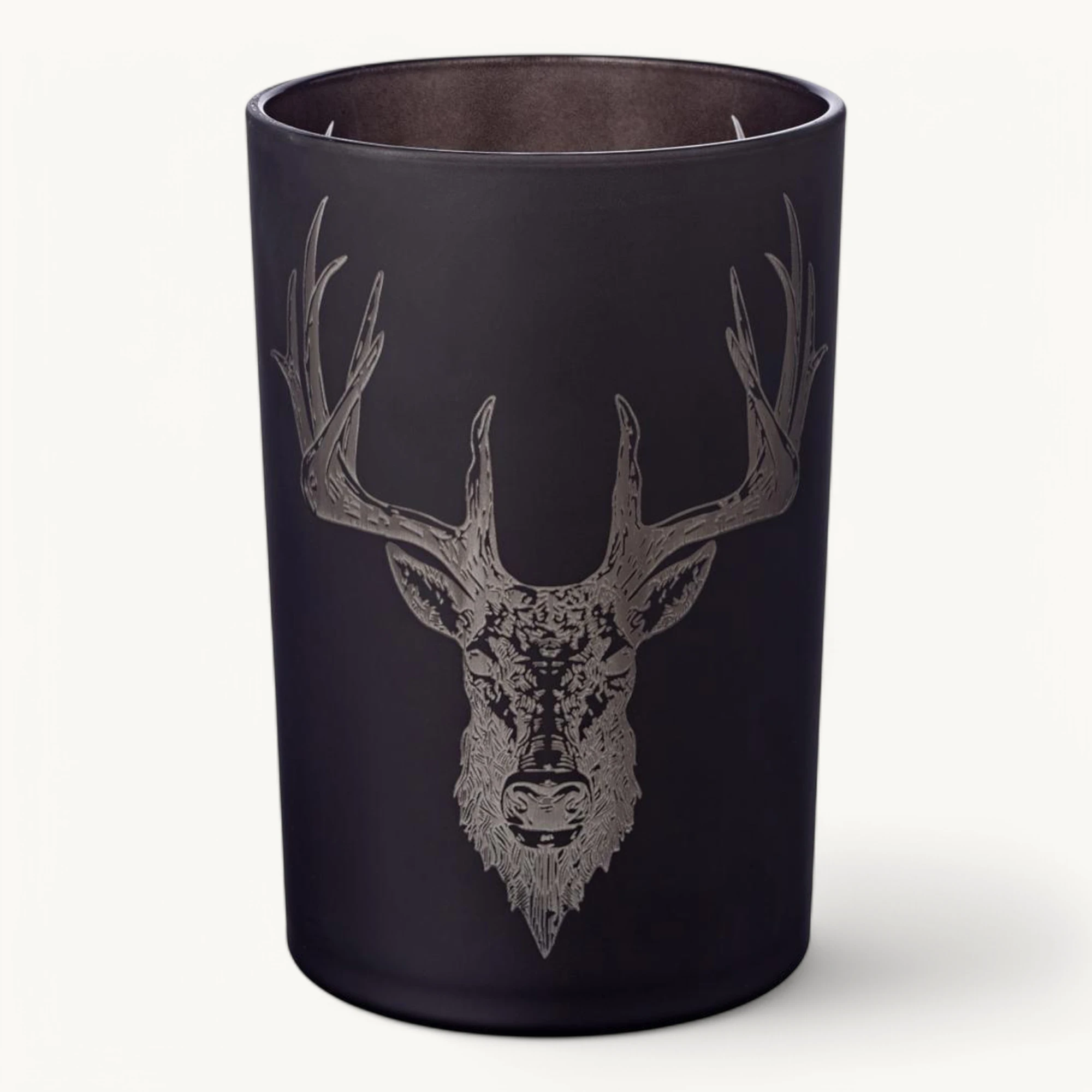 SALE Teelichtglas Alex (Höhe 18 cm), schwarz, Hirsch-Motiv