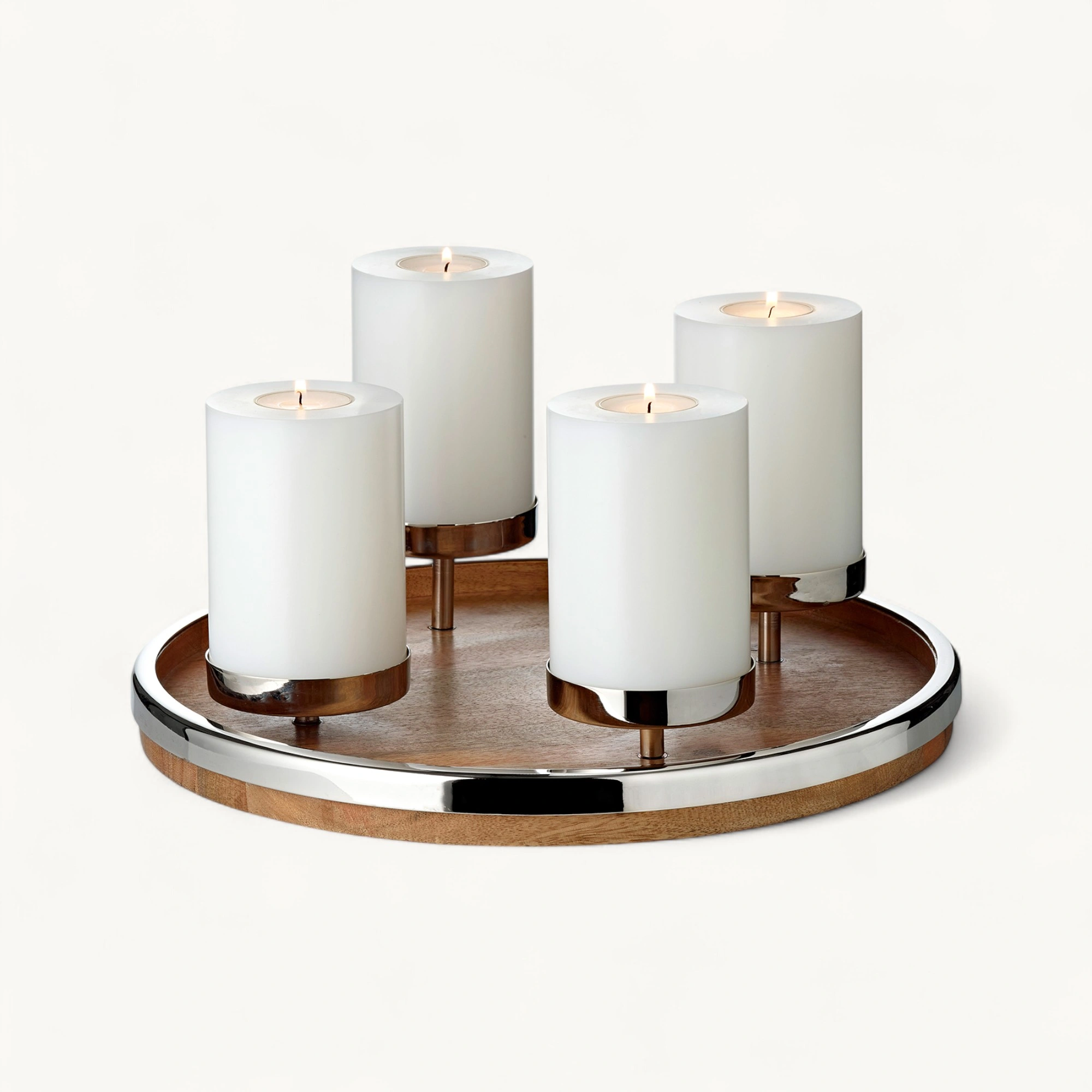 Adventskranz Lani (Ø 34 cm), Mangoholz mit Edelstahlrand 