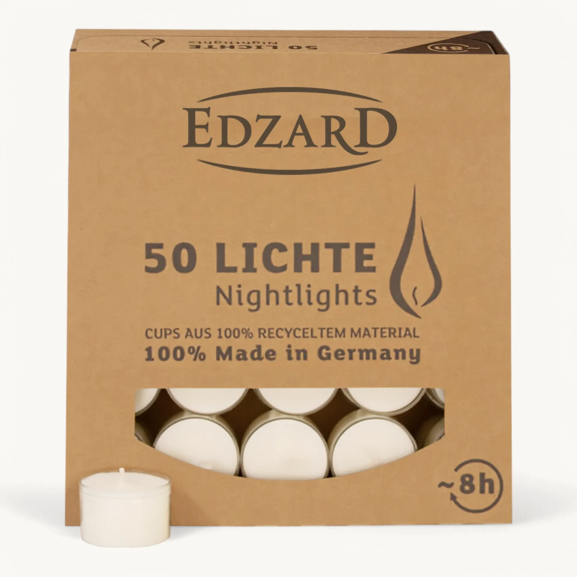 100 Stück Nightlights Teelichter, weiß, transparente Kunststoffhülle, Brenndauer ca. 8h