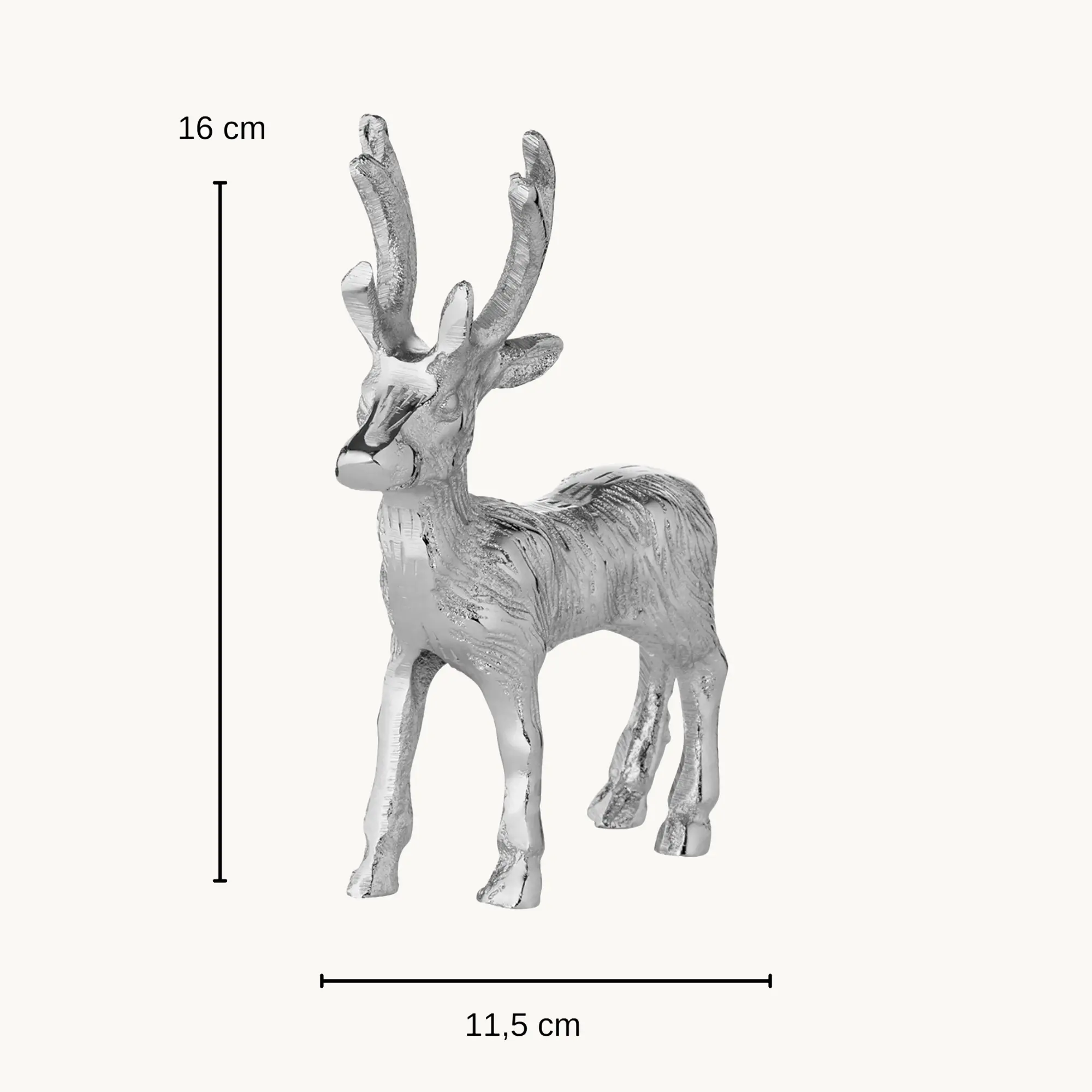 SALE Dekofigur Hirsch Malik (Höhe 16 cm), Aluminium vernickelt, silberfarben, Winterdeko, Weihnachts