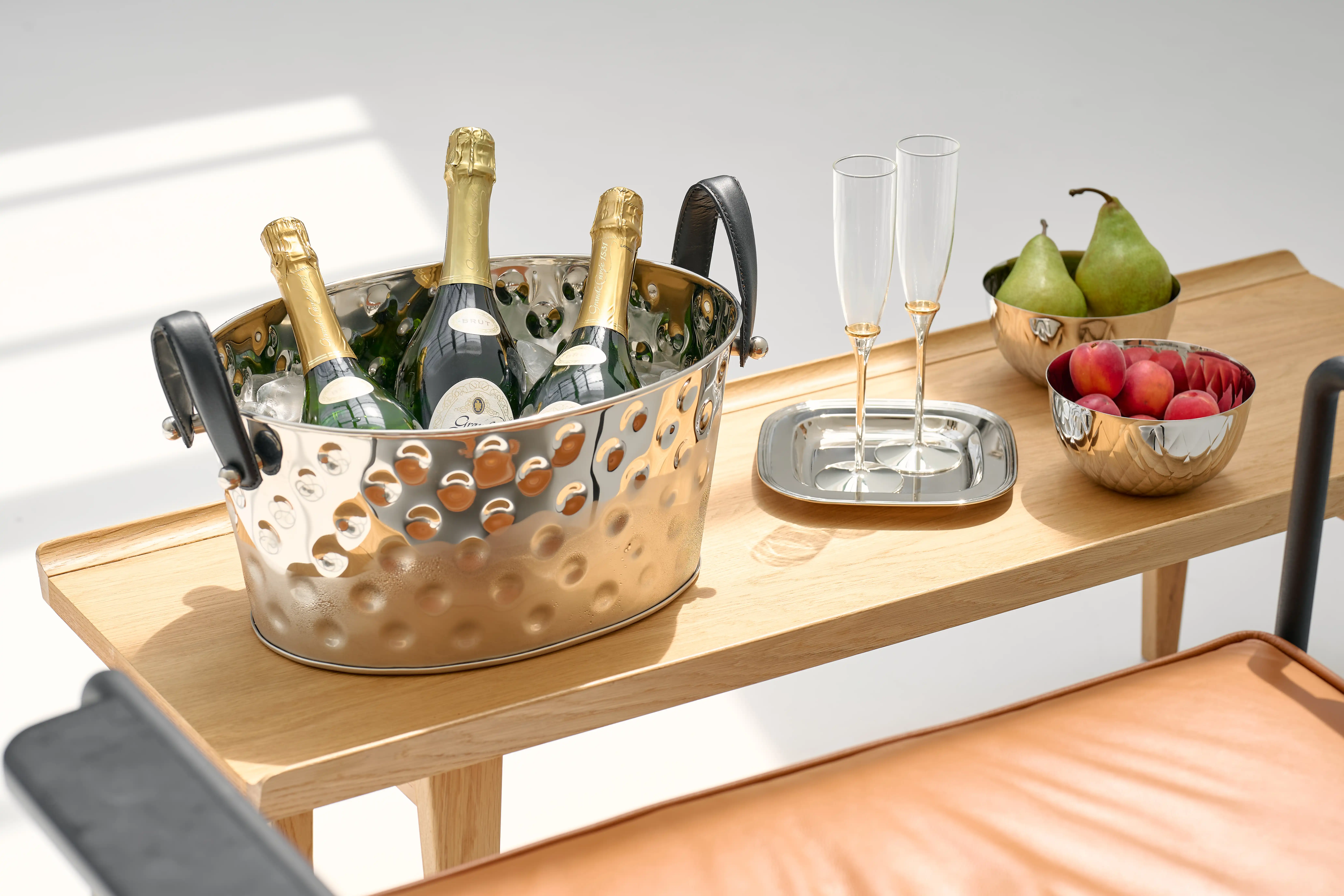 Champagner Schale Gideon, vernickelt, gehämmert 39x29x19 cm