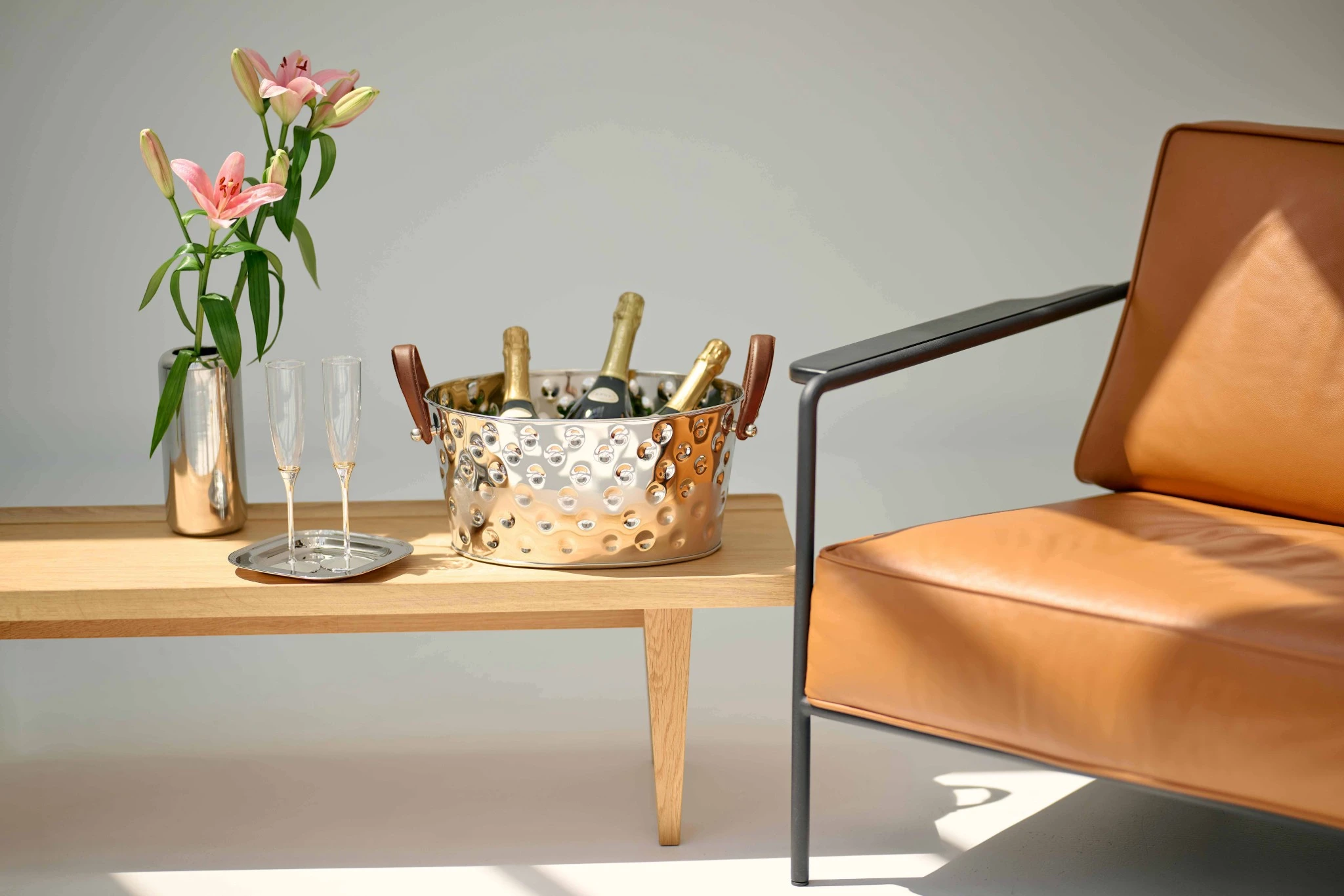 Champagner Schale Gideon, vernickelt, gehämmert 39x29x19 cm