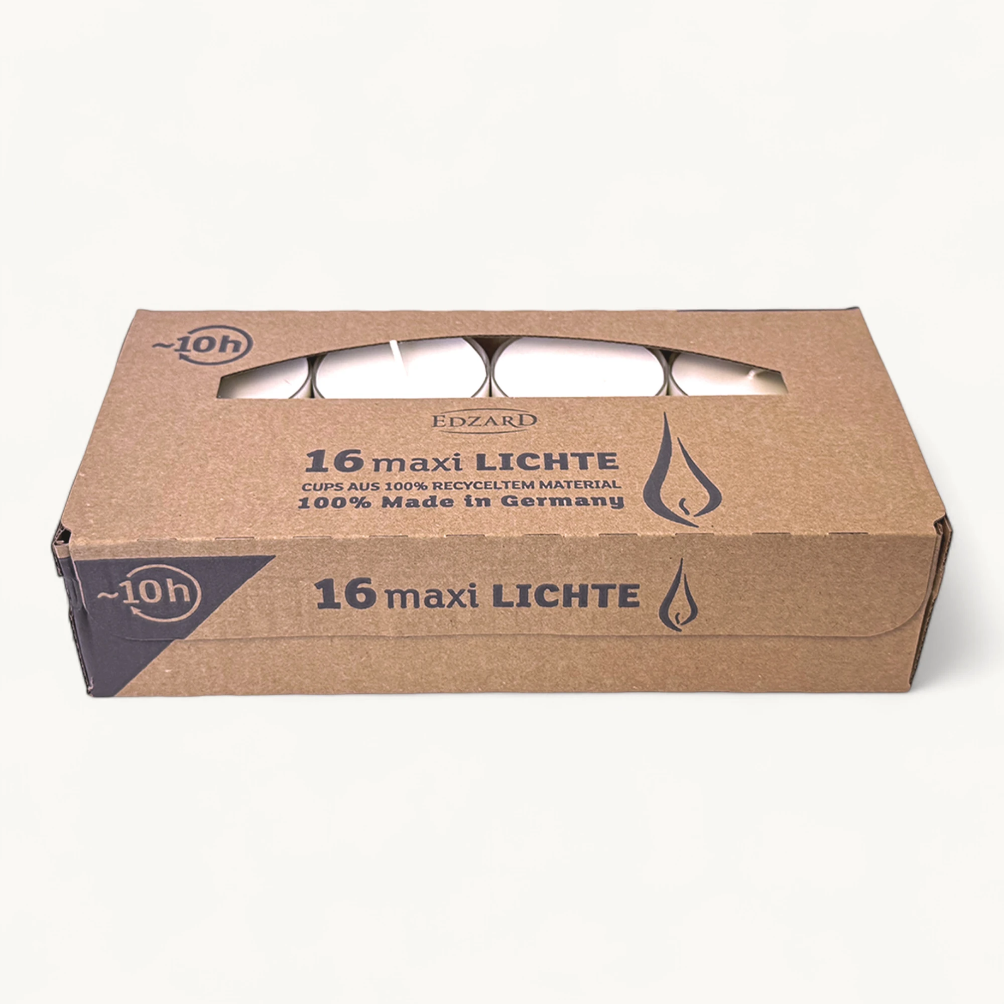 16 Stück Maxilights Maxi-Teelichter, weiß, transparente Kunststoffhülle