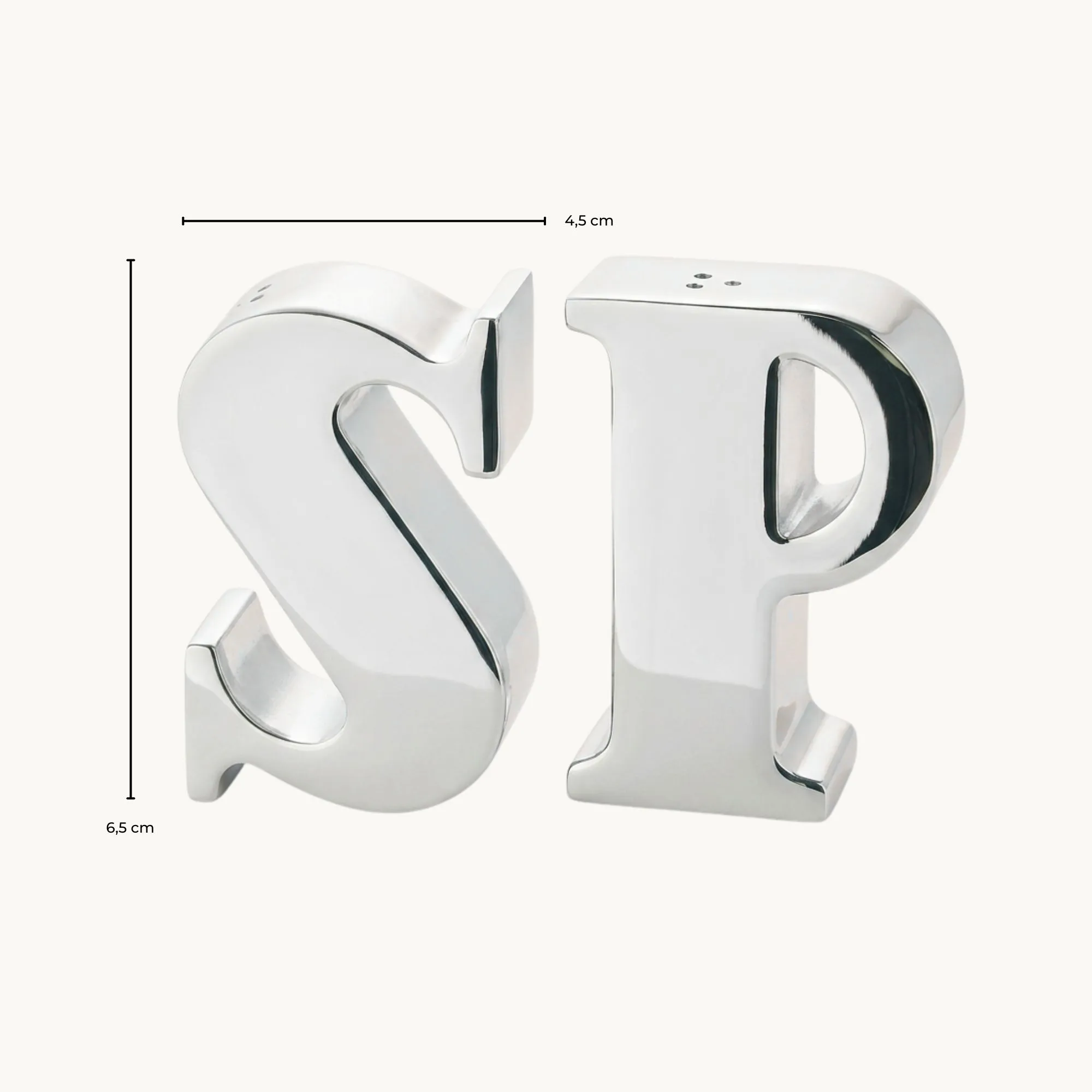 Salz- & Pfefferstreuer Favre, Buchstaben P & S, edel versilbert, Höhe 7 cm