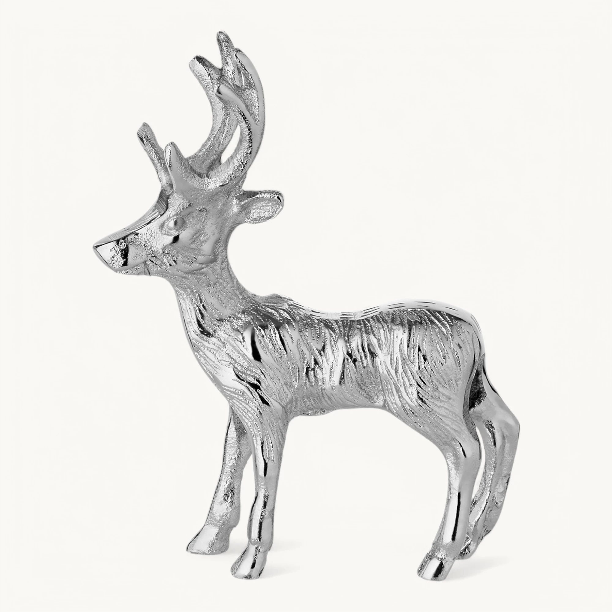 SALE Dekofigur Hirsch Malik (Höhe 16 cm), Aluminium vernickelt, silberfarben, Winterdeko, Weihnachts