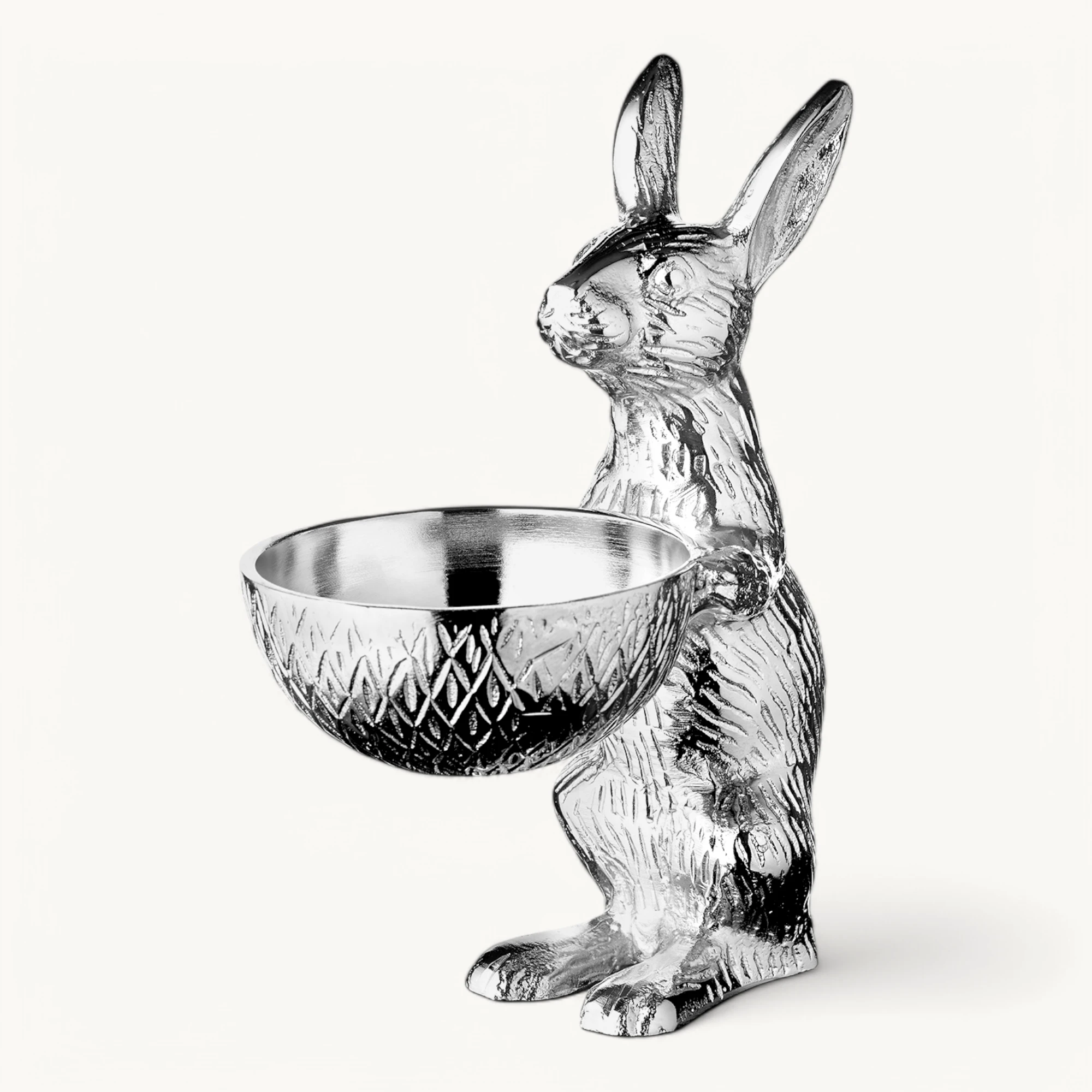 Hase mit Schale Bert (Höhe 22 cm, Ø 10 cm), silberfarben, Aluminium vernickelt