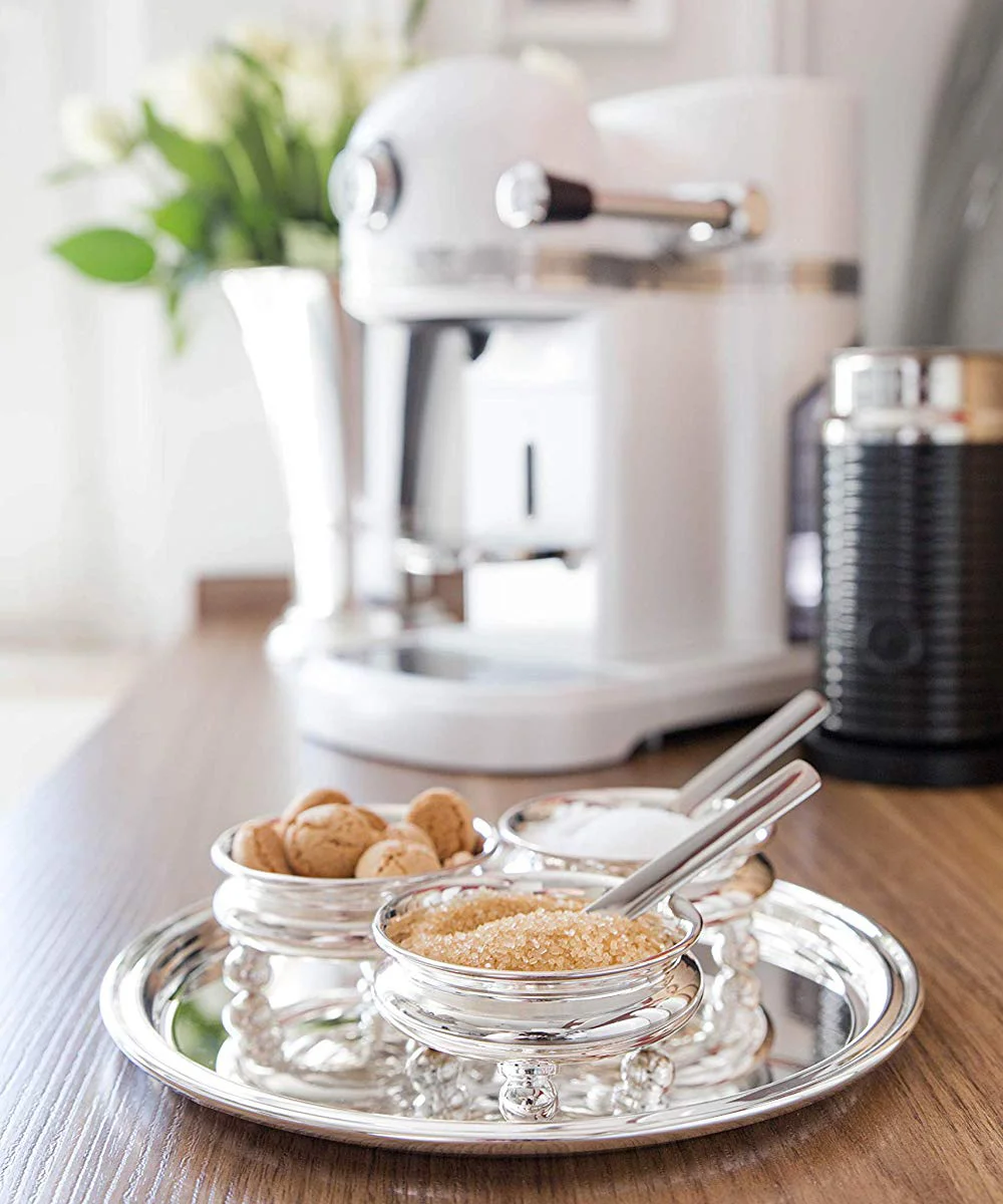 Schälchen Santa (Höhe 4 cm, Ø 8 cm), auf Füßen, silberfarben, schwerversilbert Schälchen Santa (Höhe 4 cm, Ø 8 cm), auf Füßen, silberfarben, schwerversilbert