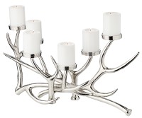 Kerzenleuchter James, Geweih-Design, Aluminium vernickelt, Länge 50 cm, Höhe 27 cm, 6-flammig