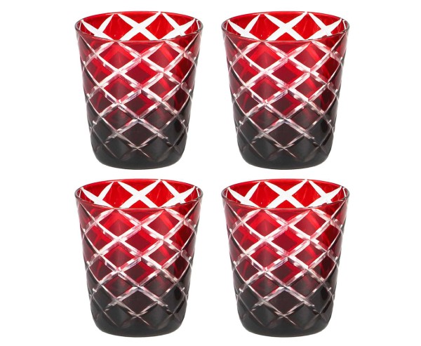 4er Set Kristallgläser Dio, rot, handgeschliffenes Glas , Höhe 10 cm, Füllmenge 0,23 Liter