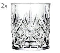 RCR Melodia 2er Set Wasserglas Whiskeyglas, Luxion-Kristall, Schliffdekor, H 9,5 cm, ø 8 cm, 310 ml
