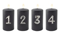 4er-Set Kerzenpin Kerzenstecker Advent, Zahlen 1 bis 4, Aluminium vernickelt, Höhe 4 cm