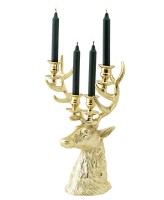 Kerzenleuchter Hirsch Richard für 4 Stabkerzen, Höhe 43 cm, Aluminium vernickelt goldfarben