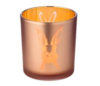 Teelichtglas Hase (Höhe 8 cm), rosé & goldfarben, Hasen-Motiv
