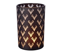 SALE Windlicht Teelichtglas Kerzenglas Dirk (Höhe 18 cm) matt-schwarz, Hirsch