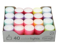 40 Stück Wenzel Colorlights Summer Teelichte, weiß, bunte Kunststoffhülle, ca. 8 h, ø 38 mm, H 24 mm