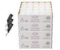 200 Stück Nightlights Teelichter, weiß, transparente Kunststoffhülle, inkl. 3 Mini-Stabfeuerzeuge