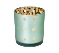 SALE Teelicht Teelichtglas Teelichthalter Duco, grün / gold, Sternchen-Motiv, Höhe 8 cm