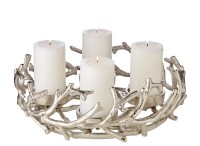 Adventskranz Porus, Geweih-Design, Aluminium vernickelt, silberfarben, ø 32 cm, für Kerzen ø 6 cm