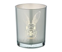 Windlicht Hase (Höhe 12,5 cm, ø 10 cm) in Grau, Teelichthalter, Teelichtglas im mit Hasen-Motiv