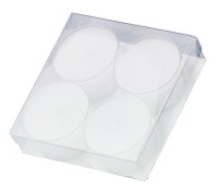 4 Stück Maxilights Maxi-Teelichter, weiß, transparente Kunststoffhülle