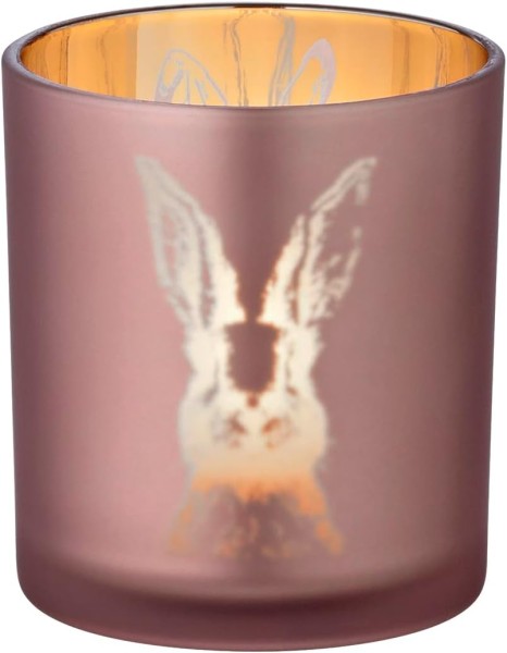 Teelichtglas Hase (Höhe 8 cm), rosé & goldfarben, Hasen-Motiv*