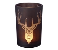Windlicht Teelichtglas Kerzenglas Alex, schwarz, Hirsch-Design, Höhe 18 cm