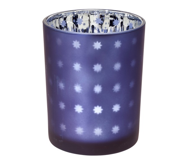 SALE Teelichtglas Domo (Höhe 12,5 cm), blau & silberfarben, Sternchen-Motiv
