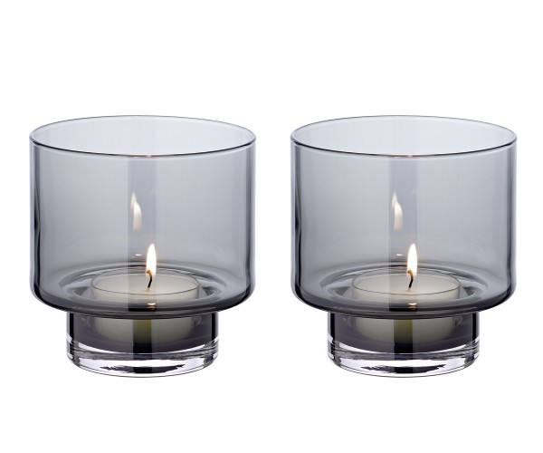 2er Set Windlicht Marla (ø 11 cm) dunkles mundgeblasenes Glas, Kerzenglas für Maxiteelichter