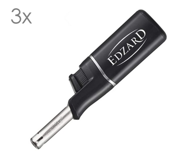 3 Stück Mini-Stabfeuerzeug, schwarz, mit Edzard Logo, Länge 11 cm, nachfüllbar