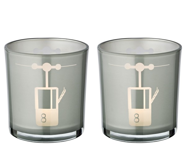 2er-Set Teelichtglas Lift (Höhe 8 cm), grau, Skilift-Motiv