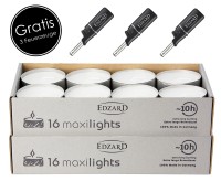 32 Stück Wenzel Maxilights Maxi-Teelichter, weiß, Durchmesser 58 mm, Plus 3 Mini-Stabfeuerzeuge