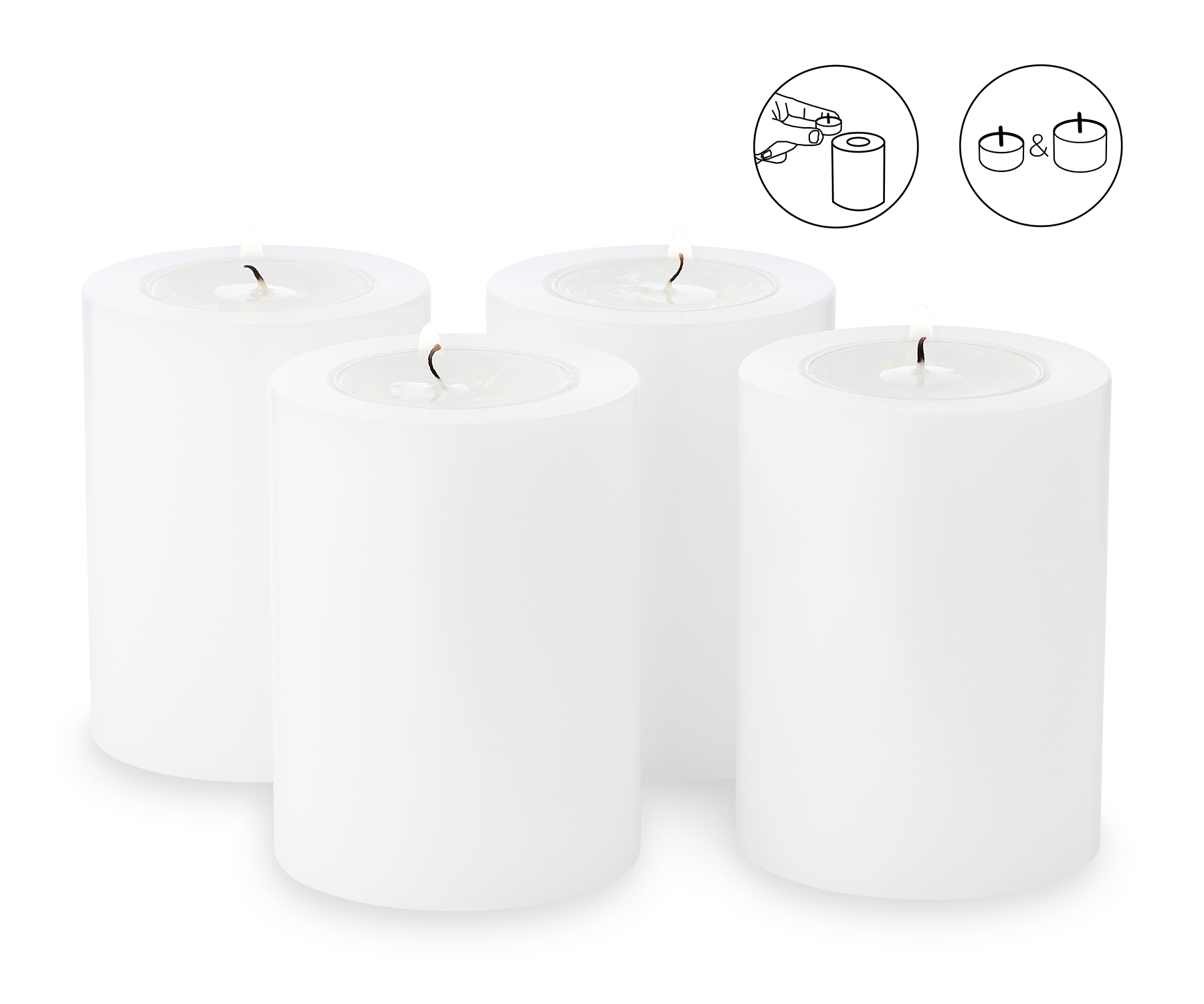 4er-Set Dauerkerze Cornelius (Höhe 8 cm, ø 6 cm), weiß, Teelichthalter  hitzebeständig 90° | Teelichtkerze | Kerzen & Kerzenhalter | Wohnen