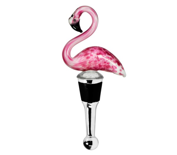 Flaschenverschluss Flamingo für Champagner, Wein und Sekt, Höhe 13 cm, Muranoglas-Art, Handarbe