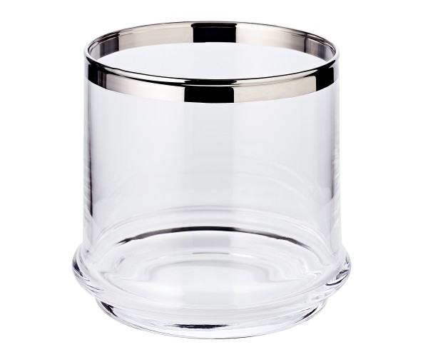 Glasdose Lia (H 12 cm, ø 14 cm), mundgeblasenes Kristallglas mit Platinrand, Bonbonglas, Vorratsglas
