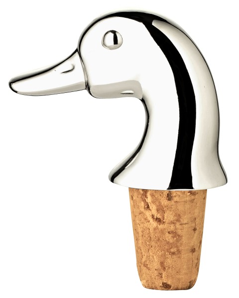 Flaschenkorken Flaschenverschluss Ente, edel versilbert, anlaufgeschützt, Höhe 8 cm