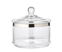 Glasschale Servierbox Vigo mit Deckel, mundgeblasenes Kristallglas mit Platinrand, ø 19 cm, H 19 cm