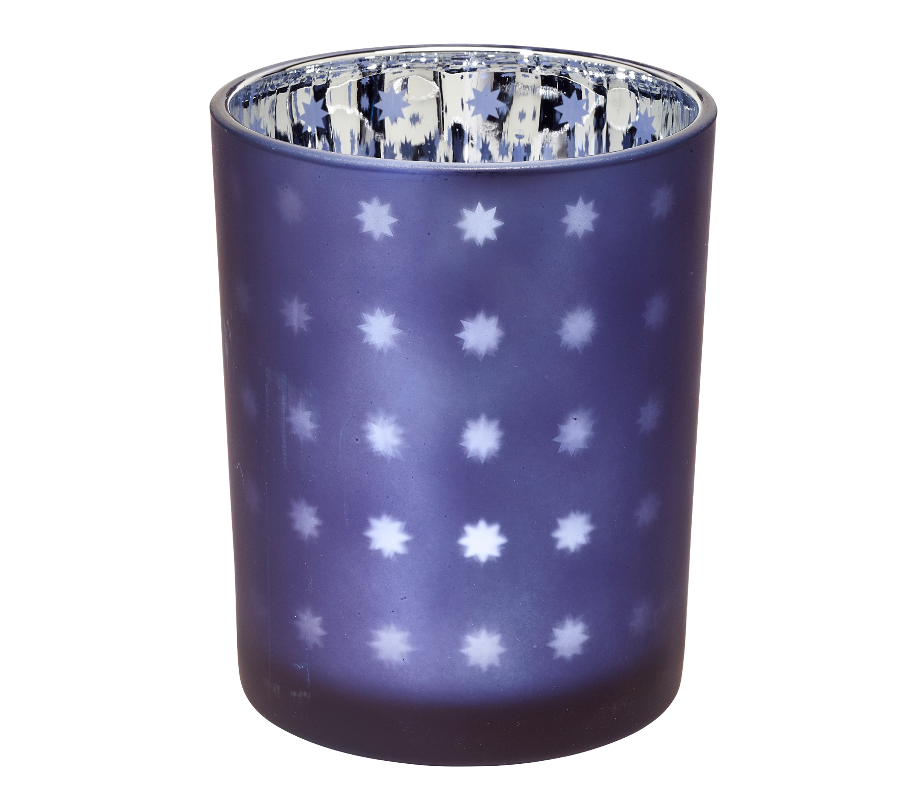 SALE Teelichtglas Domo (Höhe 12,5 cm), blau & silberfarben, Sternchen-Motiv  | ALLE SALES | SALE