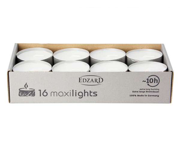 16 Stück WENZEL Maxilights Maxi-Teelichter, weiß, Aluminiumhülle, ø 58 mm, Höhe 22 mm, ohne Duft