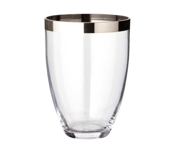 Vase Charlotte (Höhe 24 cm, Ø 19 cm), mundgeblasenes Kristallglas mit Platinrand