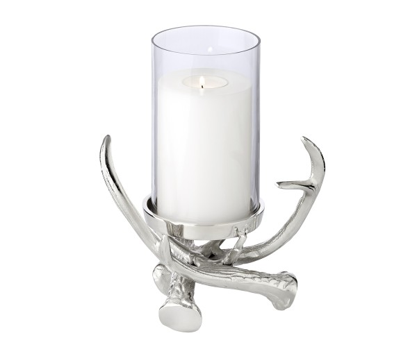 Kerzenhalter Blitu (Höhe 25 cm), mit Glas, Aluminium vernickelt, für Stumpenkerze ø 8 cm