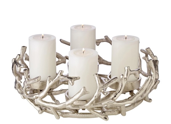 Adventskranz Porus, Geweih-Design, Aluminium vernickelt, silberfarben, ø 30 cm, für Kerzen ø 6 cm